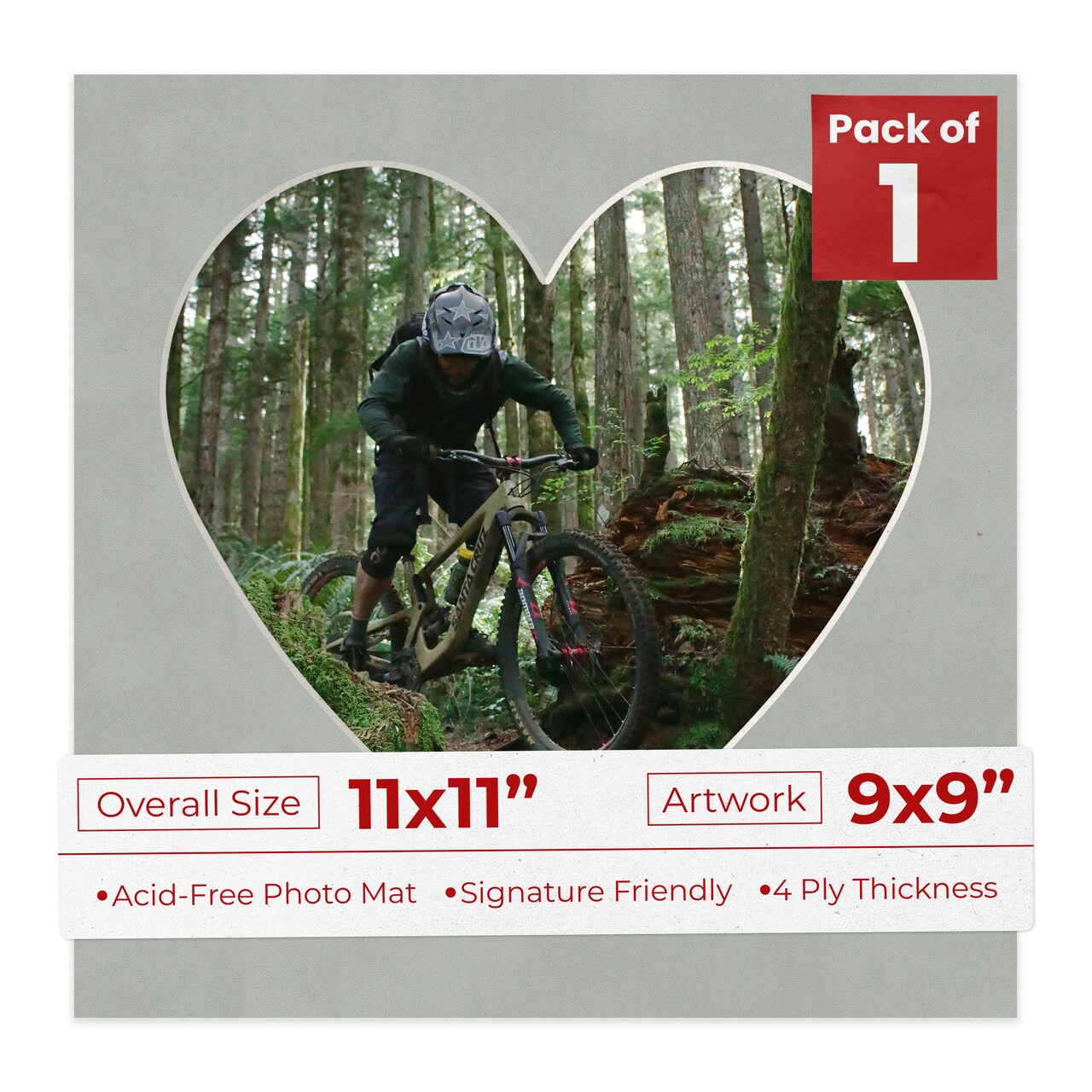 Light Grey Suede Mat Board for 11x11 Frames - Heart Opening for 9x9 Photos